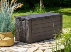 Merkloos Woody Tuin Opbergbox - 324 Liter 45x120x60 Cm - Tuinkussenbox - Antraciet/bruin -Tuinmeubelen Winkel 1200x884