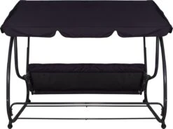 Springos Schommelbank | Linda-Schommel | 3-zits | Waterafstotend | Inclusief 2 Kussens | Verstelbare Luifel | 162 X 200 X 120 Cm | Zwart -Tuinmeubelen Winkel 1200x897 1
