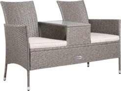 Casaria Tuinbank Polyrattan - 2-Zits Incl.Tafel - Weerbestendig Beige -Tuinmeubelen Winkel 1200x897 3