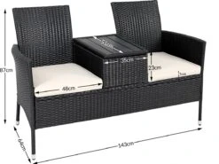 Casaria Tuinbank Polyrattan – 2 Zitter Incl. Tafel & Kussens – Zwart -Tuinmeubelen Winkel 1200x899 21