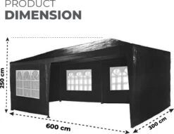 MaxxGarden Partytent - Paviljoen - 3x6m - Incl. Zijwanden - Waterdicht - Zwart -Tuinmeubelen Winkel 1200x927