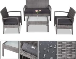 Casaria Polyrattan Loungeset – 2 Stoelen 1 Bank 1 Tafel - Antraciet -Tuinmeubelen Winkel 1200x931 2