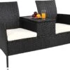 Casaria Tuinbank Polyrattan – 2 Zitter Incl. Tafel & Kussens – Zwart -Tuinmeubelen Winkel 1200x939 1