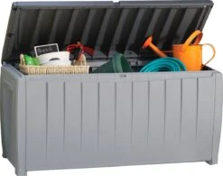 Keter Novel Opbergbox - 340L - 124x55x62.5cm - Grijs -Tuinmeubelen Winkel 1200x948