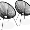Set Van 2 Design Stoelen Ei-vormig - Acapulco Zwart - Stoelen 4 Poten Retro Design, Plastic Koorden, Binnen/buiten