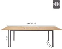 NATERIAL - Uitschuifbare Tuintafel ORIS - Uitschuifbare Tafel Voor 6 Tot 8 Personen - 180-240x100 Cm - Aluminium - Hout Eucalyptus -Tuinmeubelen Winkel 1200x958