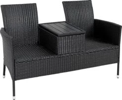 Casaria Tuinbank Polyrattan – 2 Zitter Incl. Tafel & Kussens – Zwart -Tuinmeubelen Winkel 1200x987