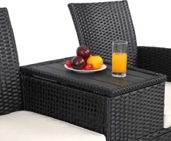 Casaria Tuinbank Polyrattan – 2 Zitter Incl. Tafel & Kussens – Zwart -Tuinmeubelen Winkel 1200x997 3