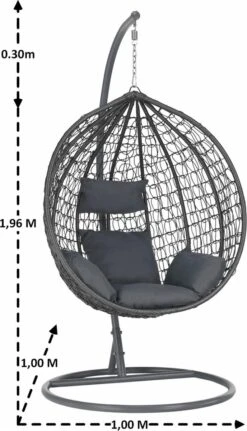 Bircim Hangstoel Ei/Egg-Vorm Met Dikke Kussens - Voor Binnen En Buiten - Incl. Standaard, Onderstel & Kussens - Antraciet -Tuinmeubelen Winkel 688x1200
