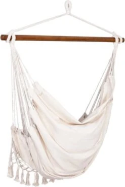 Springos Hangstoel | Binnen & Buiten | Met 2 Kussens | Boekenvak | Ook Voor Kinderen | Belastbaar Tot 150 Kg | Wit -Tuinmeubelen Winkel 806x1200