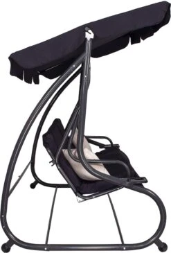 Springos Schommelbank | Linda-Schommel | 3-zits | Waterafstotend | Inclusief 2 Kussens | Verstelbare Luifel | 162 X 200 X 120 Cm | Zwart -Tuinmeubelen Winkel 813x1200